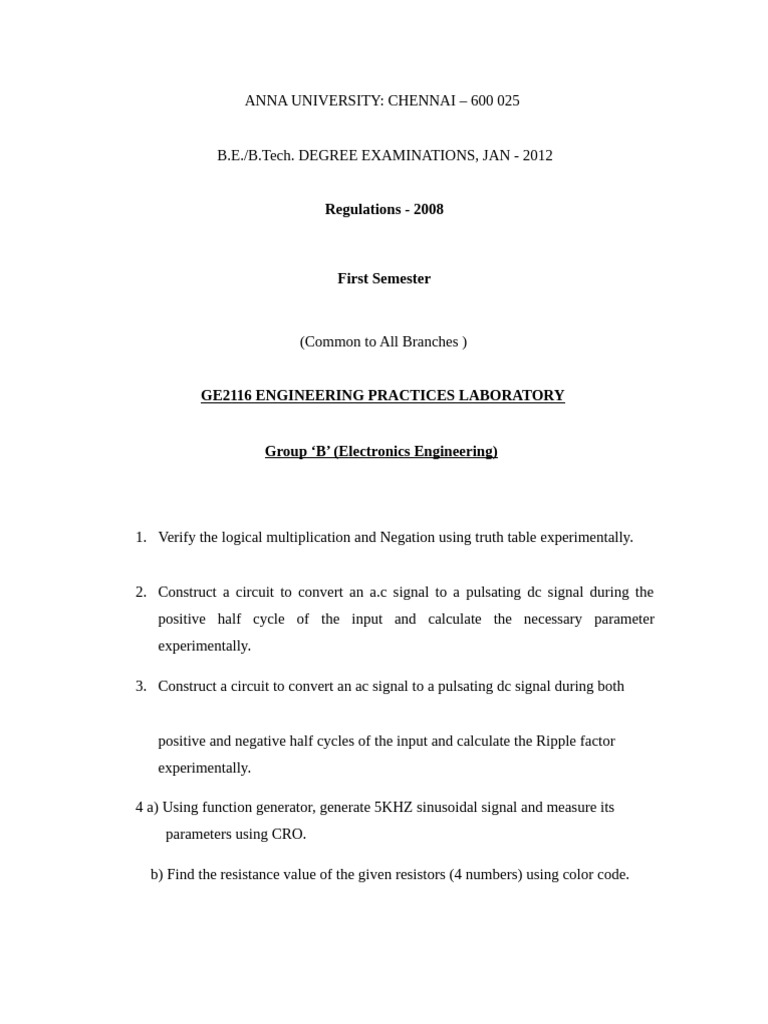 Anna University Engineering Lab Exam Guide | PDF