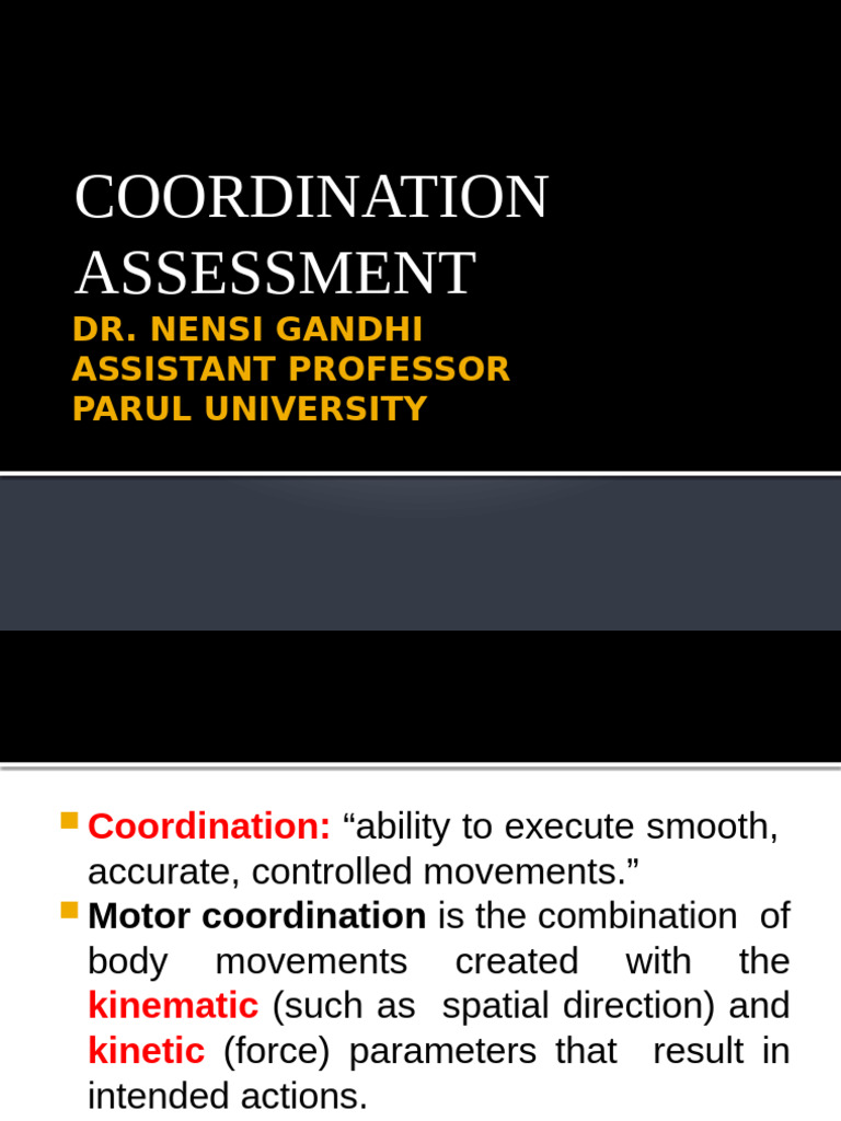 Coordination Assessment Overview | PDF | Motor Coordination | Diseases ...