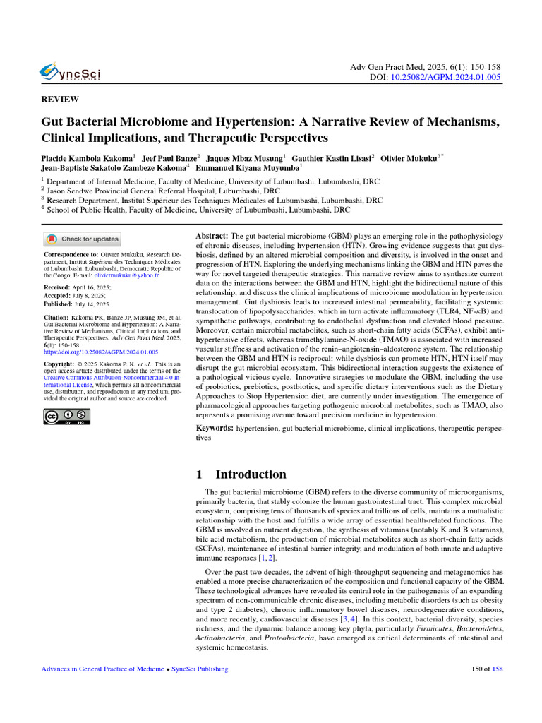 Gut Microbiome's Role in Hypertension | PDF | Inflammation | Hypertension