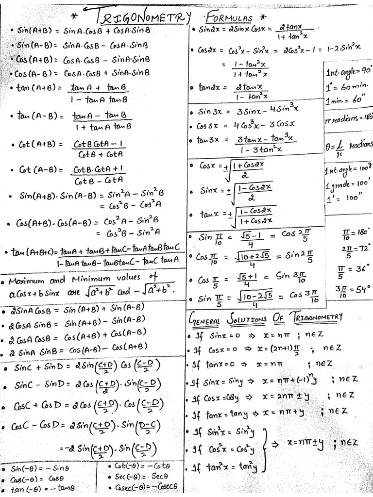Trigonometric Formulas | PDF