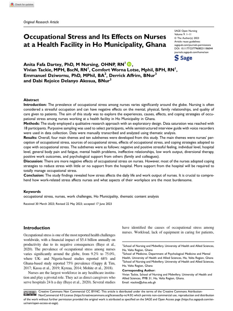 Occupational Stress in Ghanaian Nurses | PDF | Nursing | Occupational ...