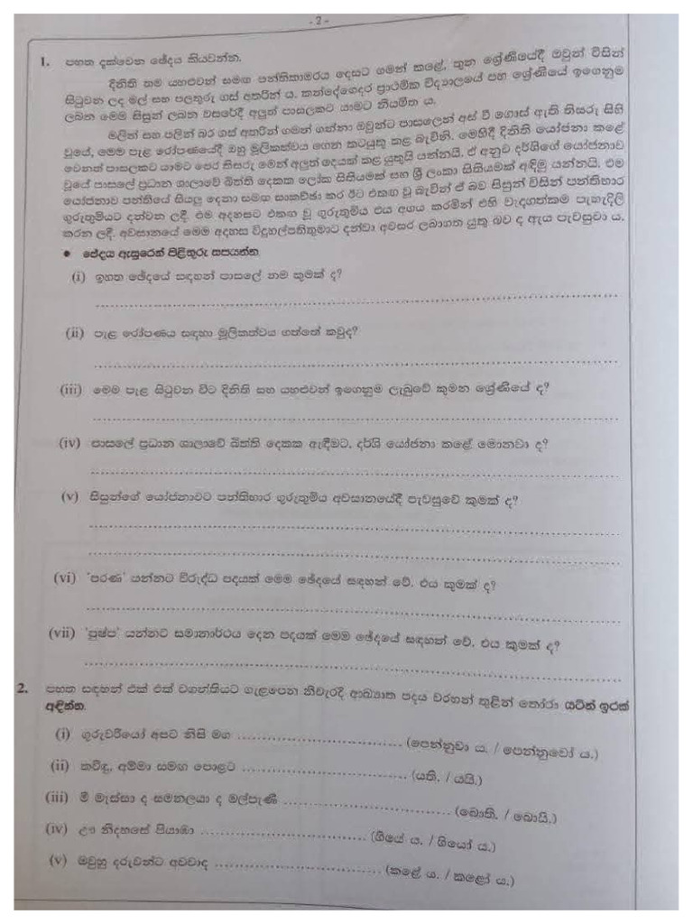 Grade 5 Scholarship Exam Paper Part B | PDF
