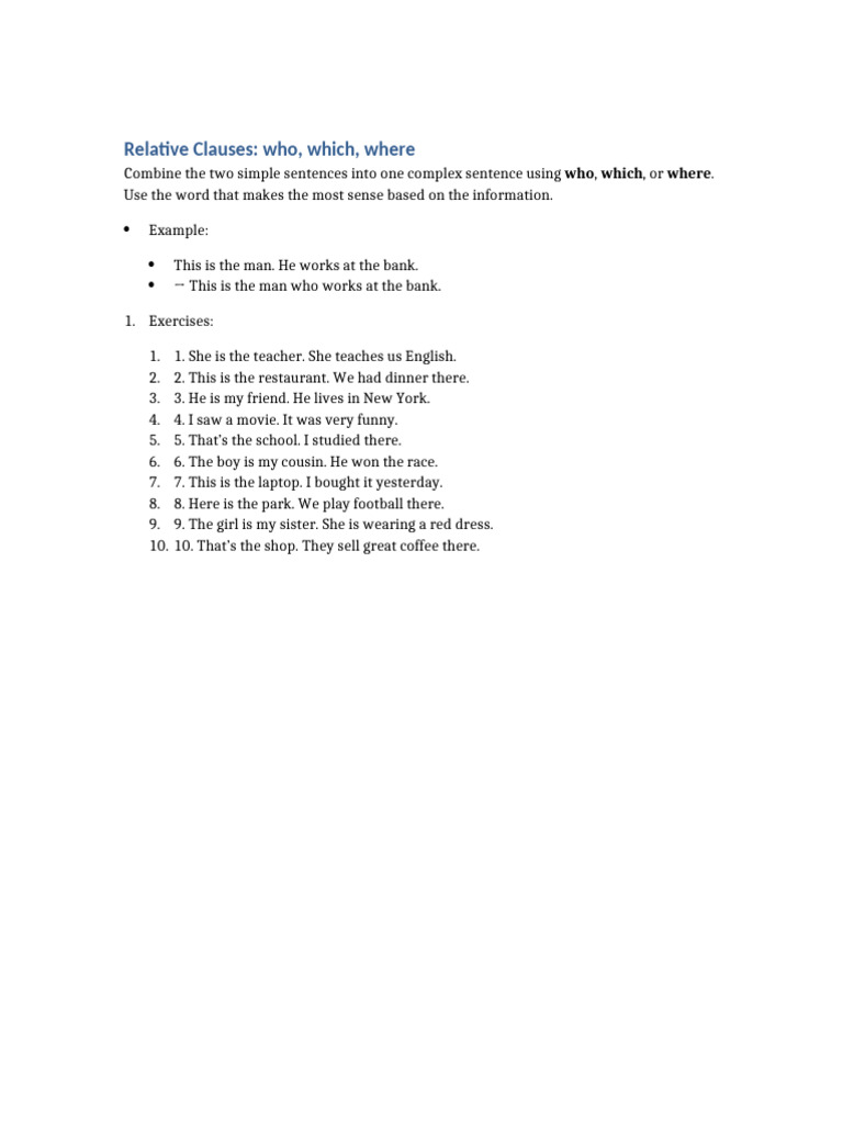 Relative Clauses Exercises Guide | PDF