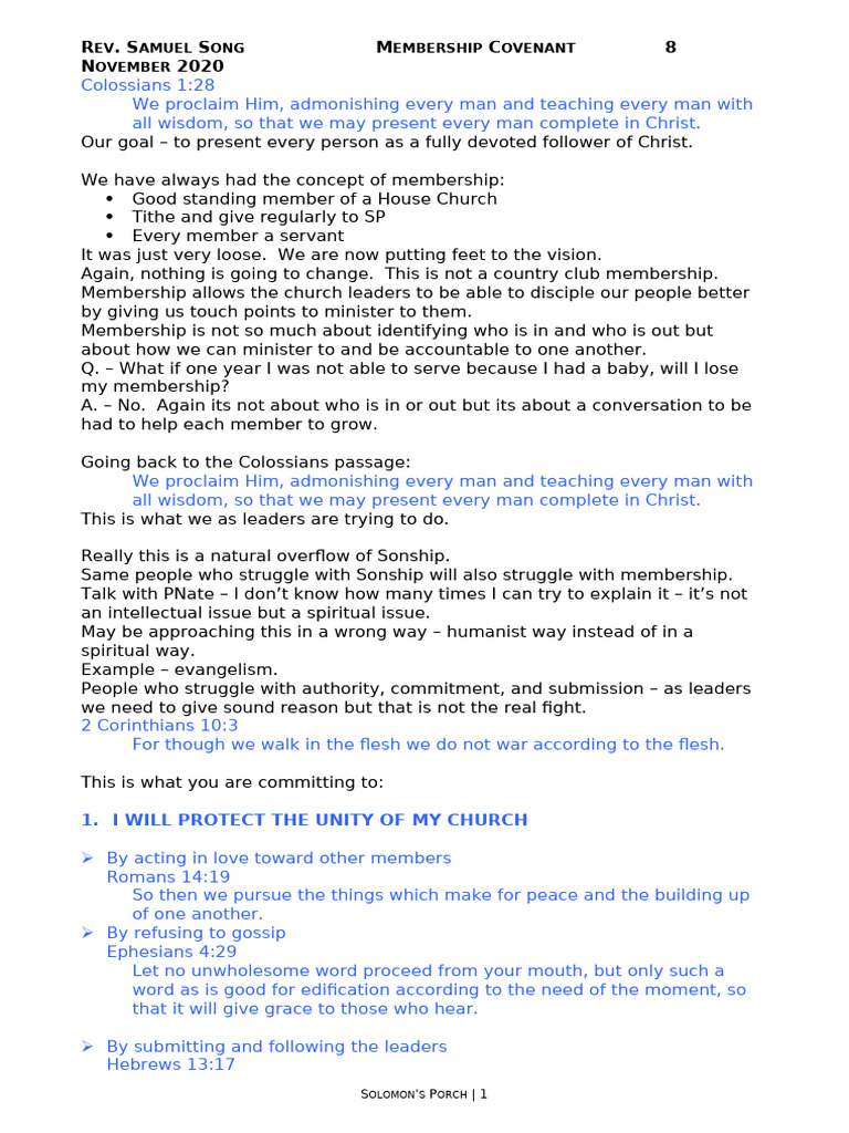 Membership Covenant for Church Leaders | PDF | Jesus | Apostle