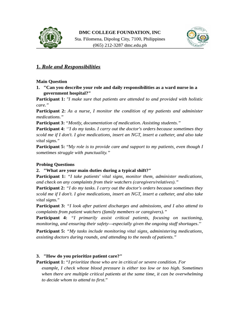 Ward Nurses- Interview | PDF | Nursing | Patient