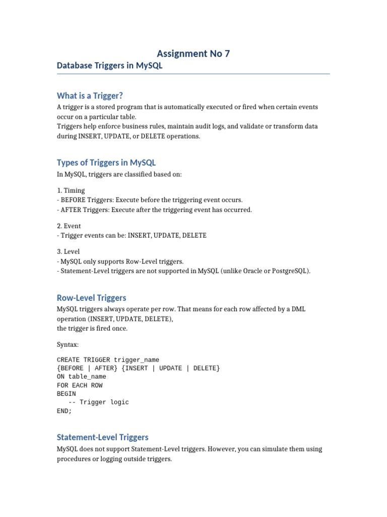 MySQL Triggers: Types and Usage Guide | PDF | Data | Computer Data