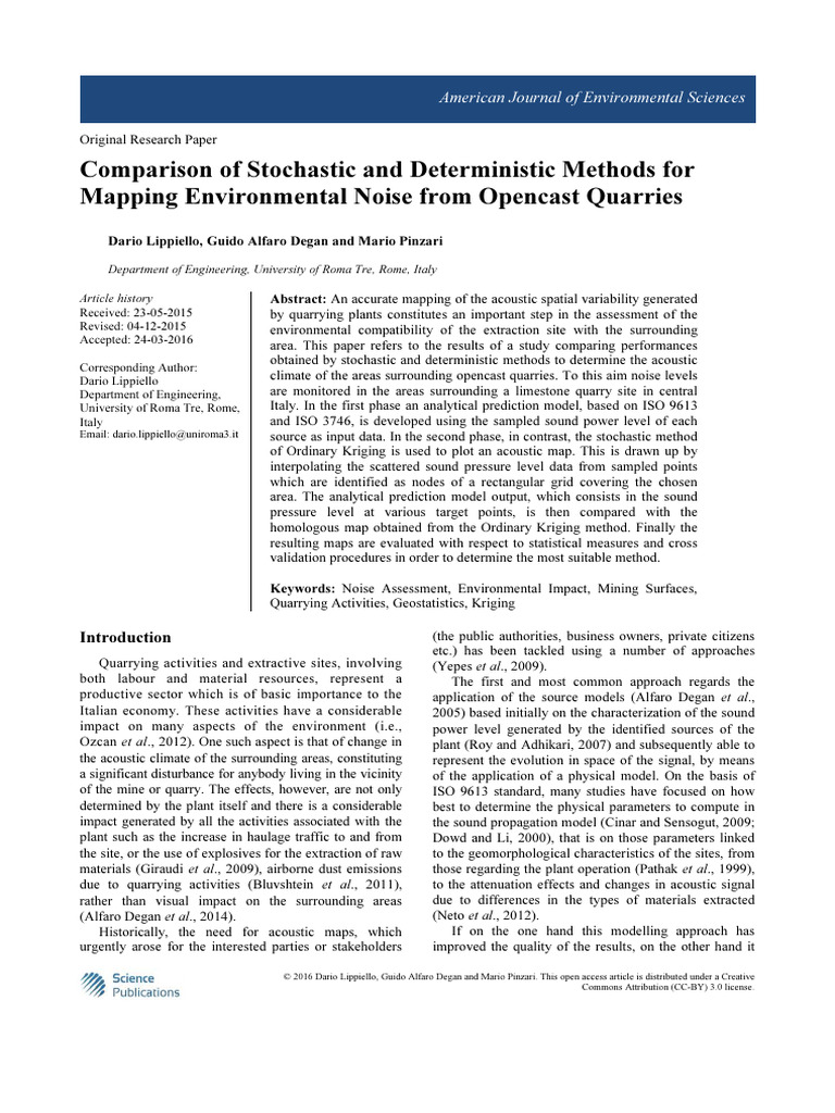 Noise Mapping in Opencast Quarries | PDF | Variance | Function ...