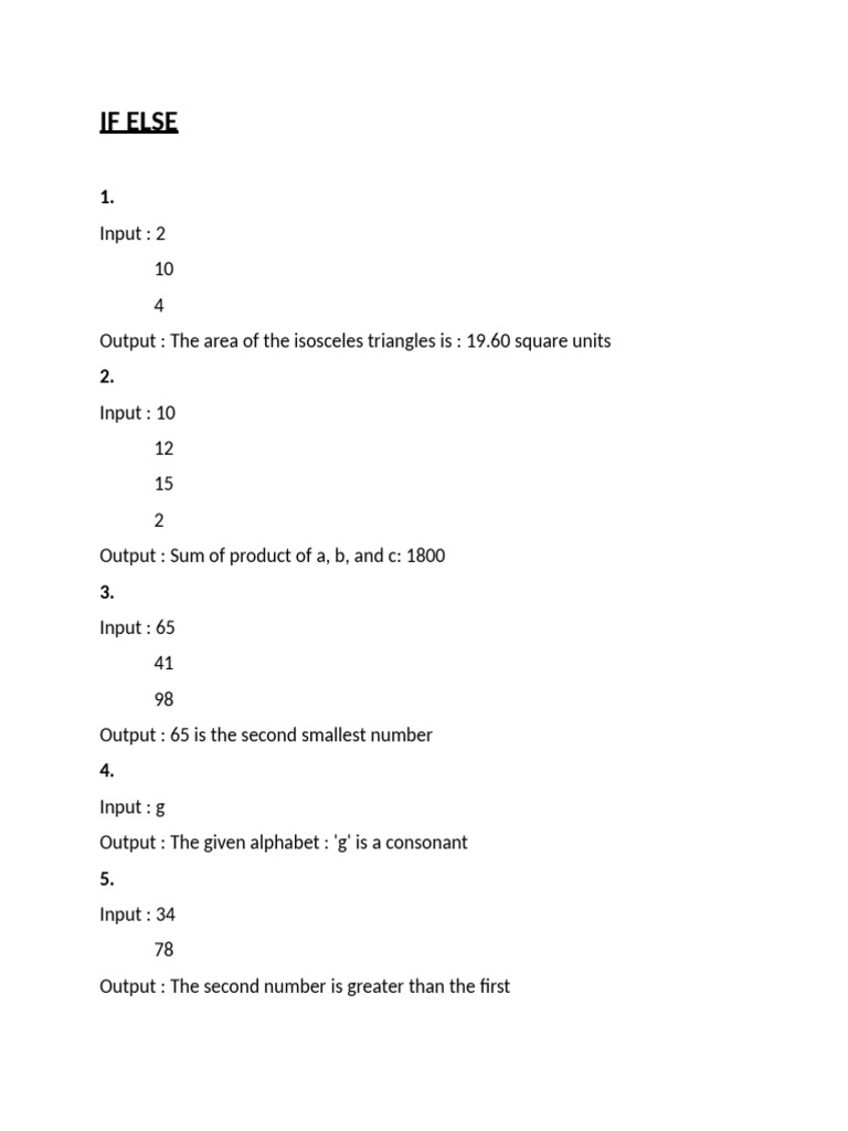 Programming Logic Examples and Outputs | PDF