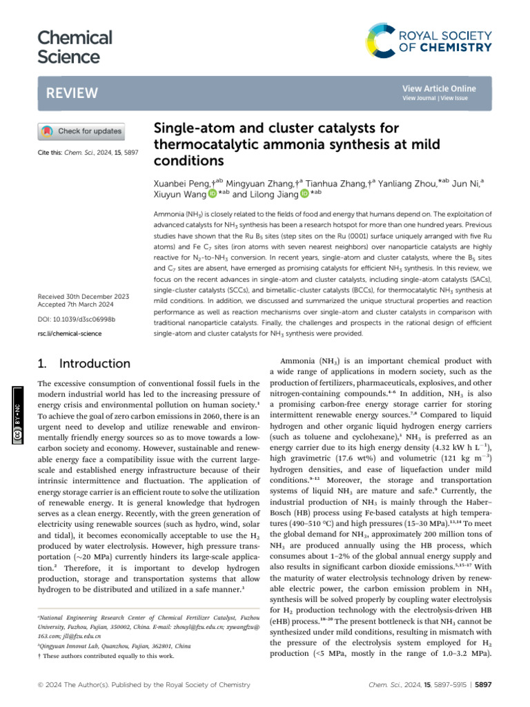 Single-Atom Catalysts for Ammonia Synthesis | PDF | Catalysis ...