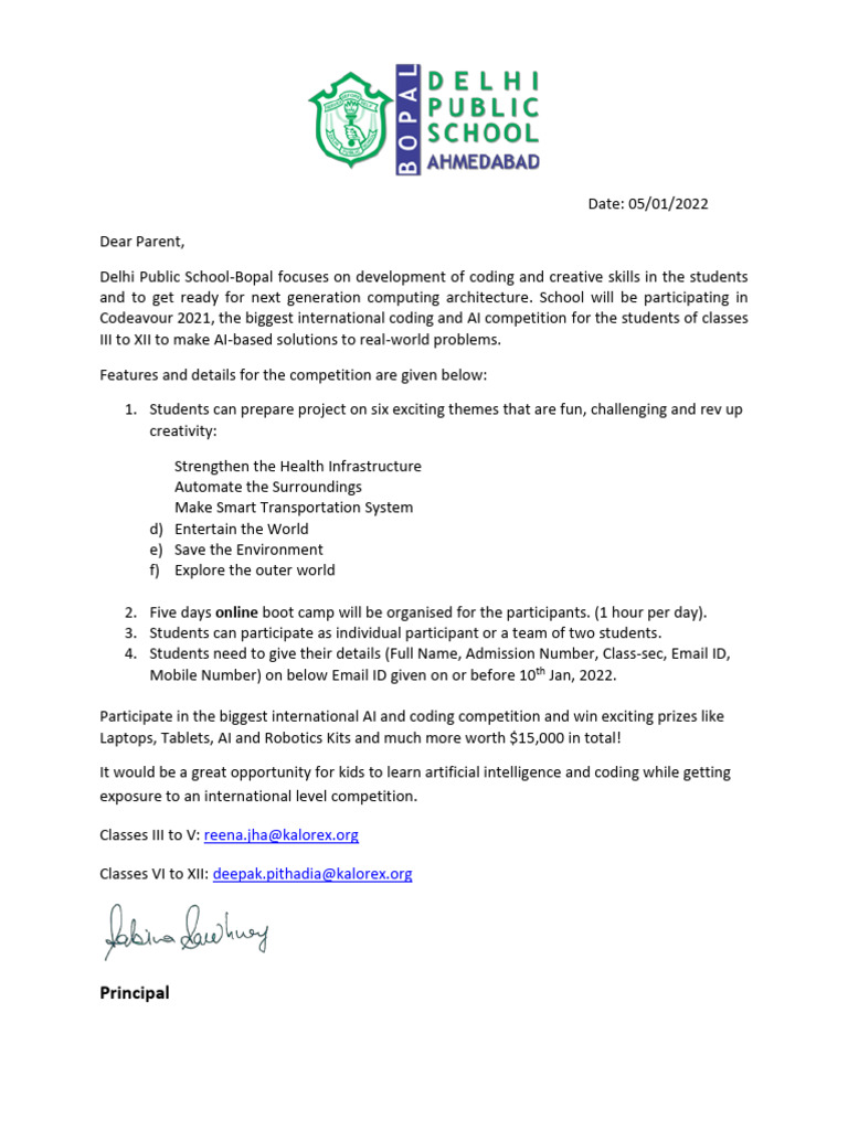 1641379685933-Codeavour 2021 Parent Letter | PDF