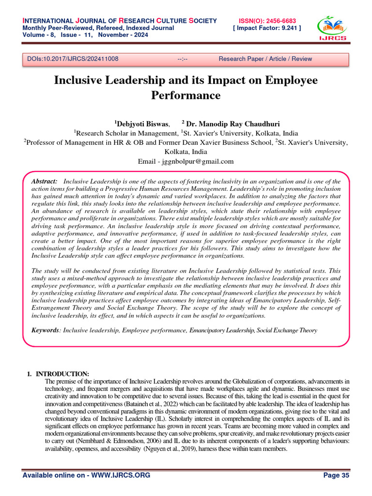 Impact of Inclusive Leadership on Performance | PDF | Leadership | Skewness