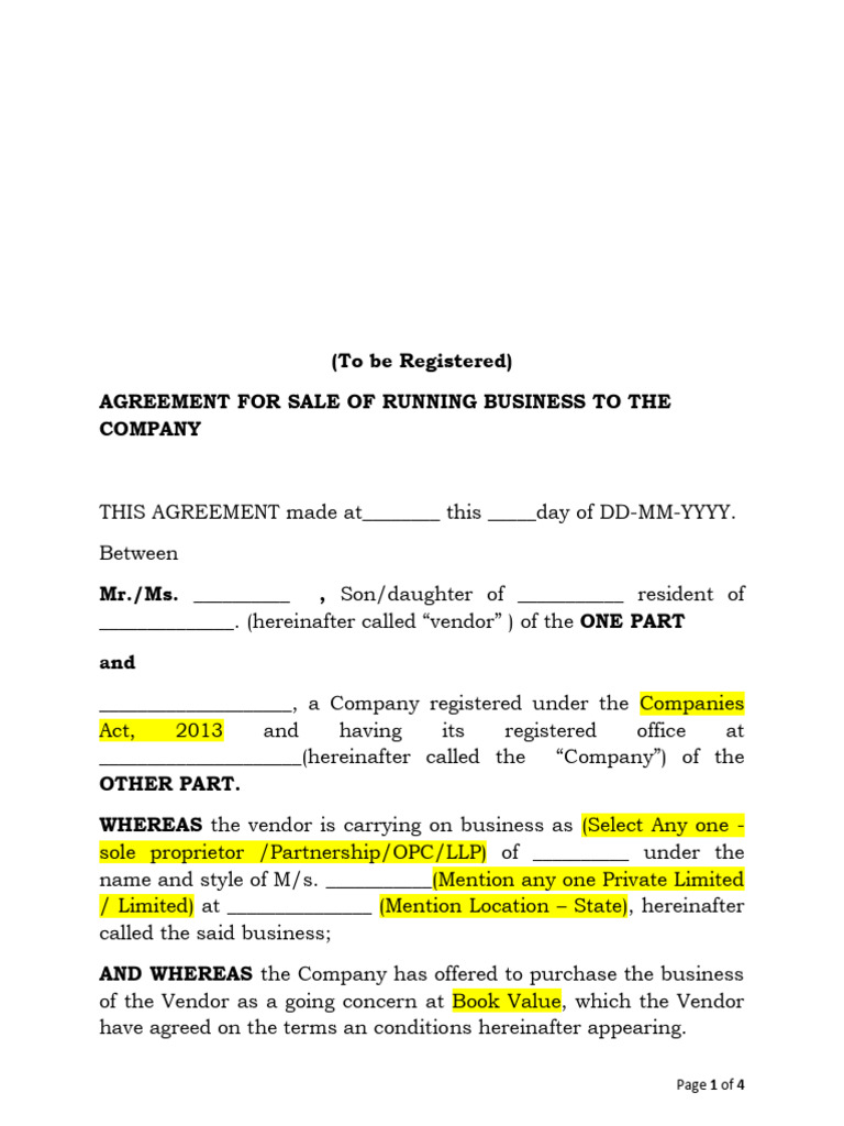 Business Takeover Agreement Template | PDF | Limited Liability ...