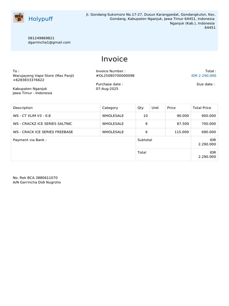 Invoice for Warujayeng Vape Store | PDF