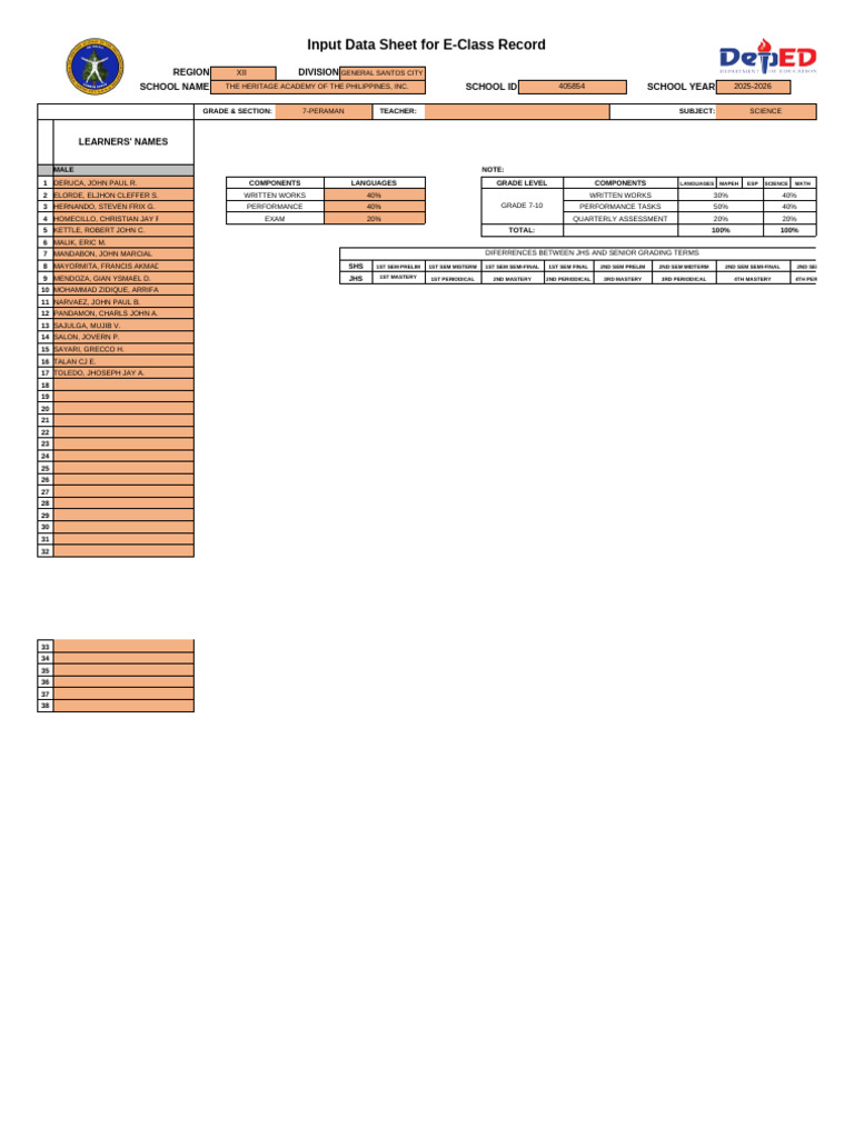 E-Class Record for Grade 7 Science | PDF | Philippines | Southeast Asia