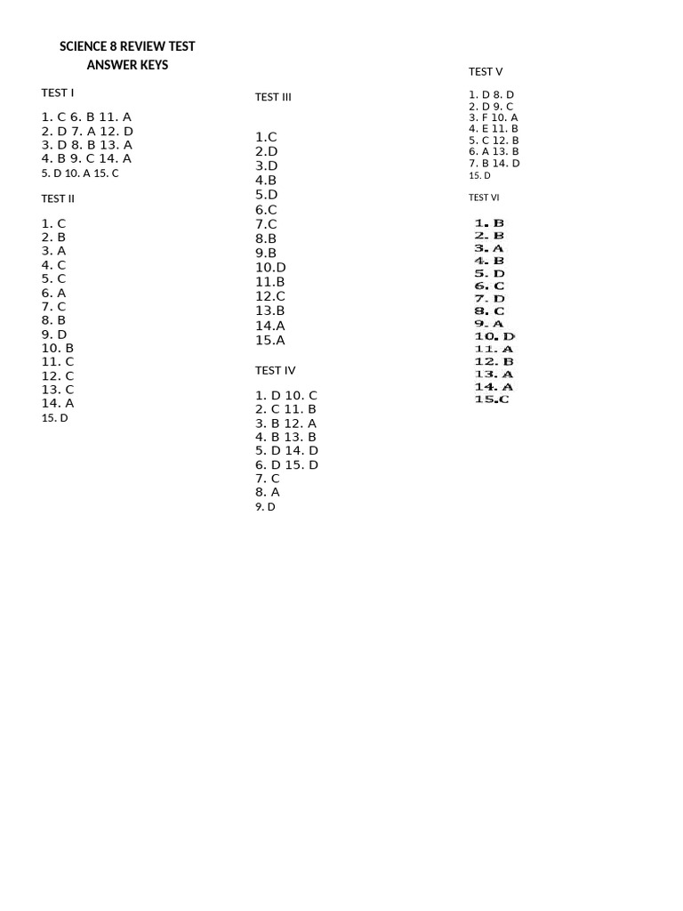 Science 8 Review Test Answer Key Q2 | PDF