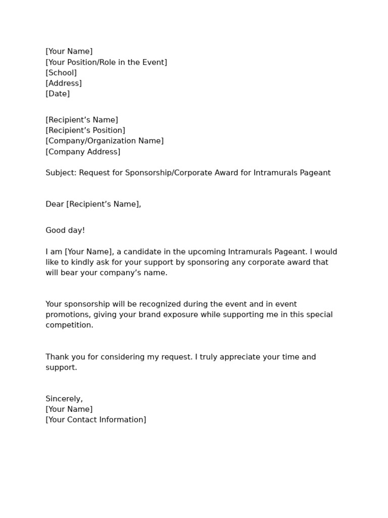 Pageant Candidate Sponsorship Request | PDF