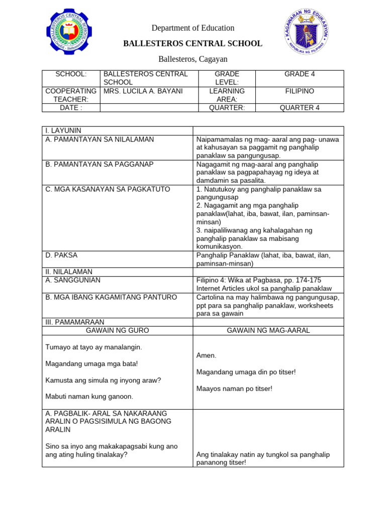 g4 Filipino - Panghalip Panaklaw | PDF