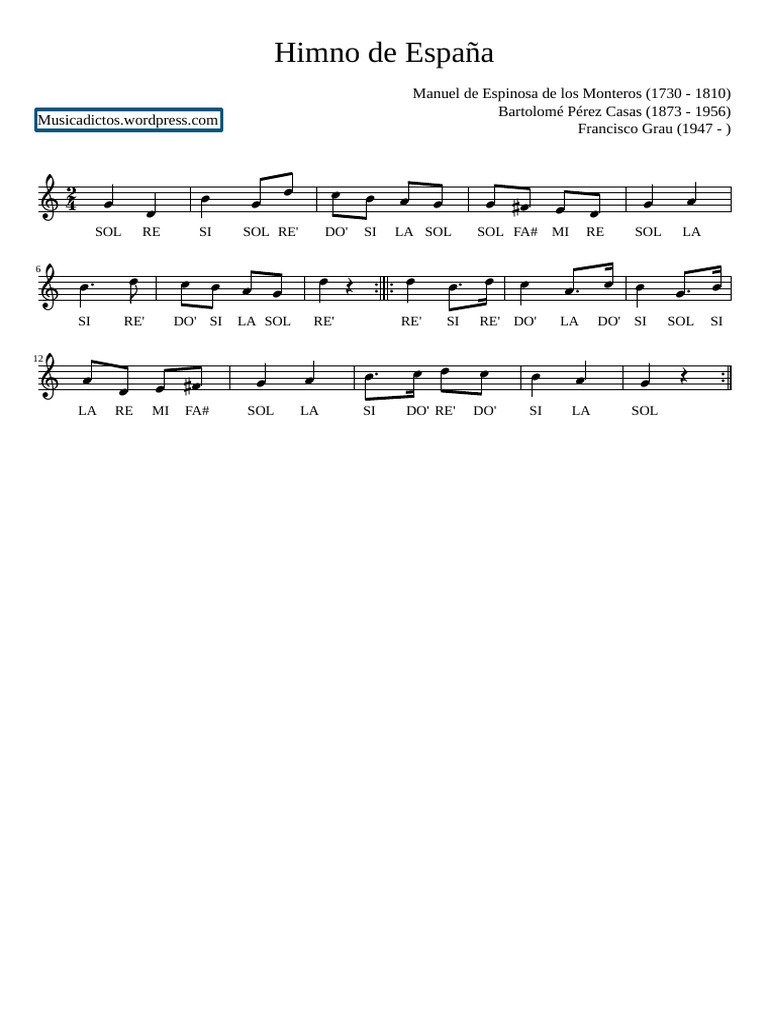 Letra del Himno de España en PDF | PDF