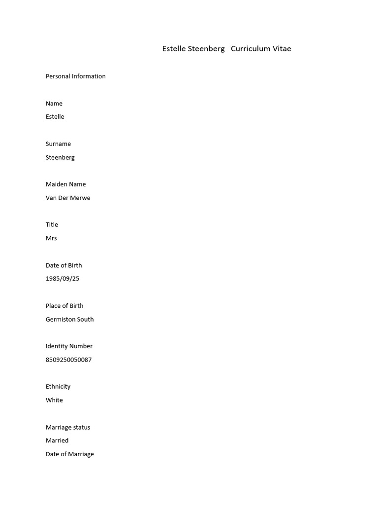 Estelle Steenberg's Professional CV | PDF