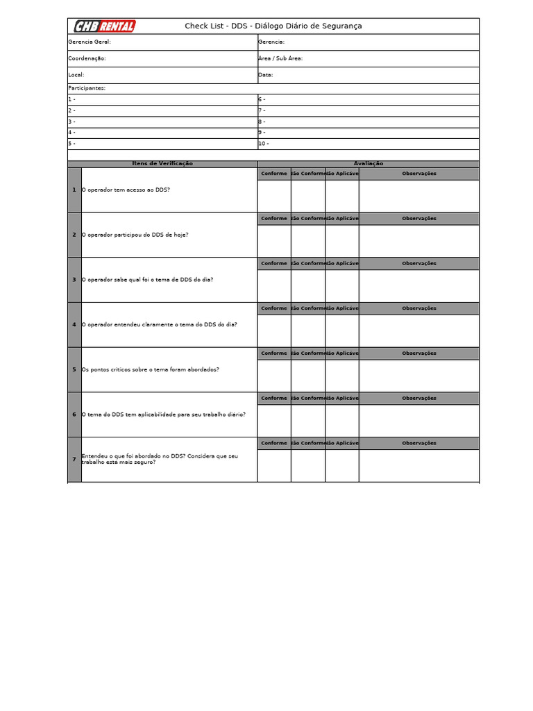 Check List para DDS - Segurança diária | PDF