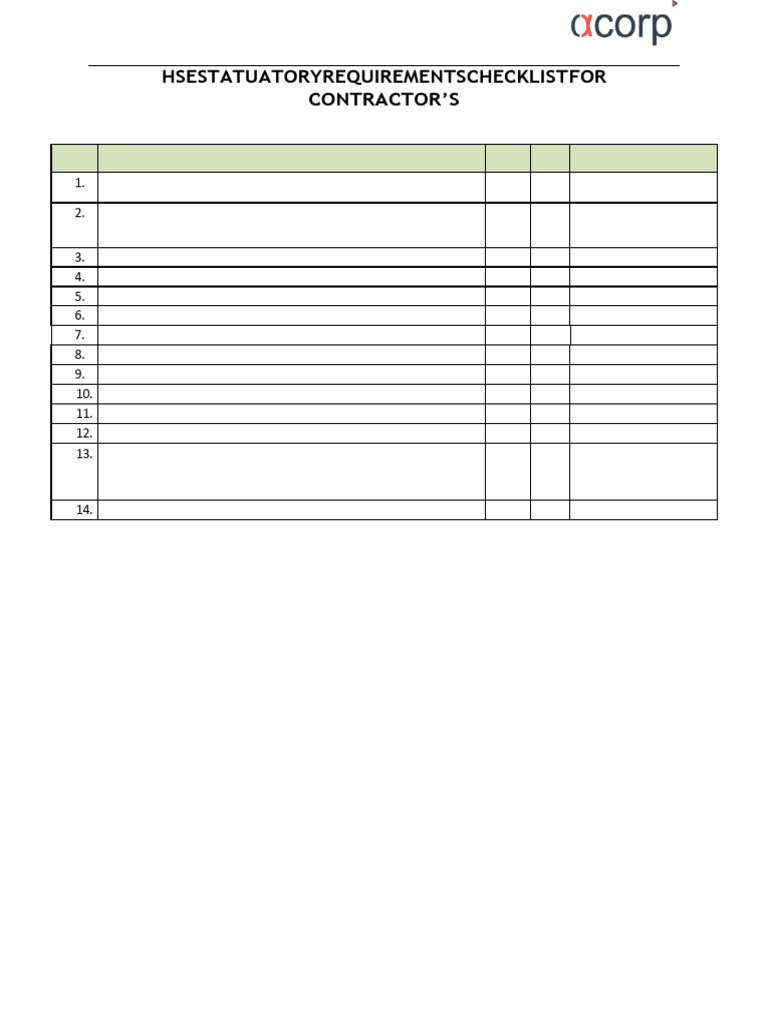 Hsse Statuatory Requirements Checklist-Csc | PDF