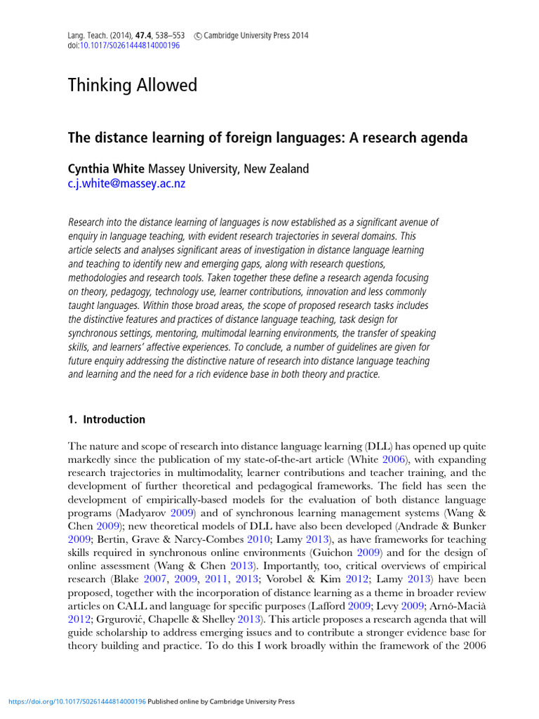 Research Agenda for Distance Language Learning | PDF | Learning ...