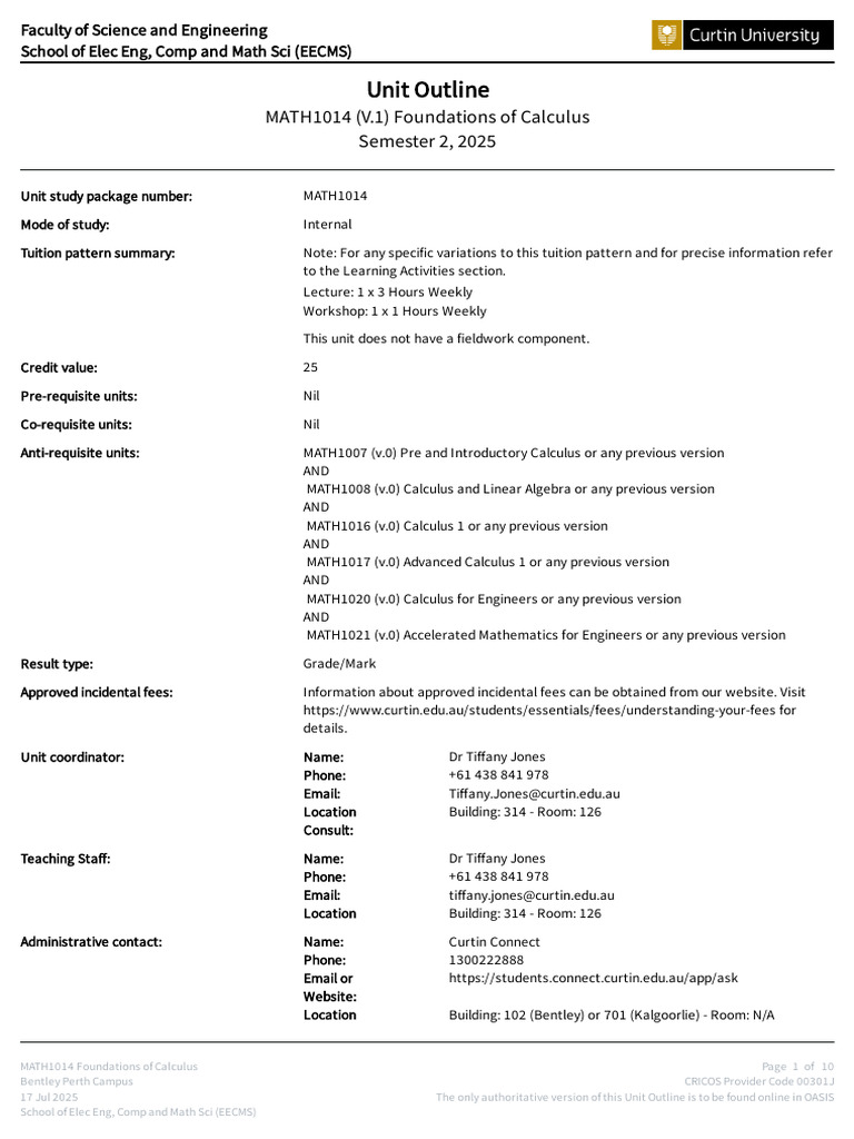 MATH1014 Foundations of Calculus Outline | PDF | Trigonometry ...