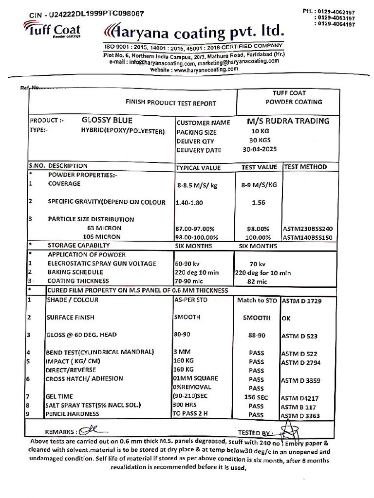 Power - Coating Test Report | PDF