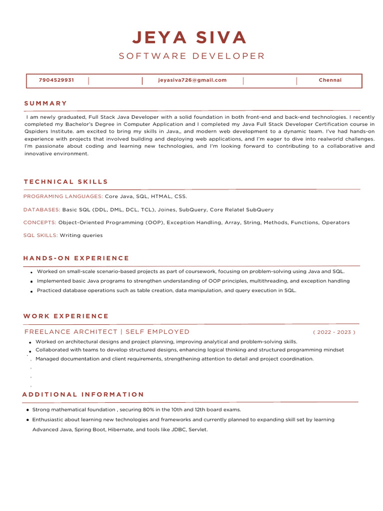 Full Stack Java Developer Resume | PDF | Sql | Object Oriented Programming