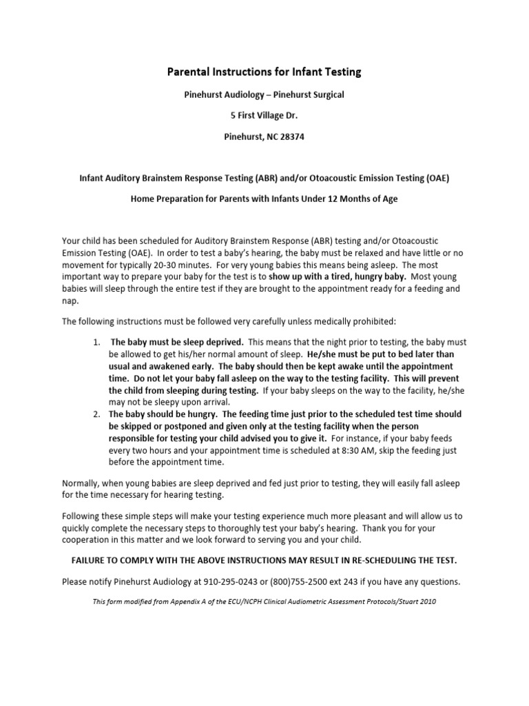 ABR Testing Instructions for Parents | PDF | Infants | Hearing