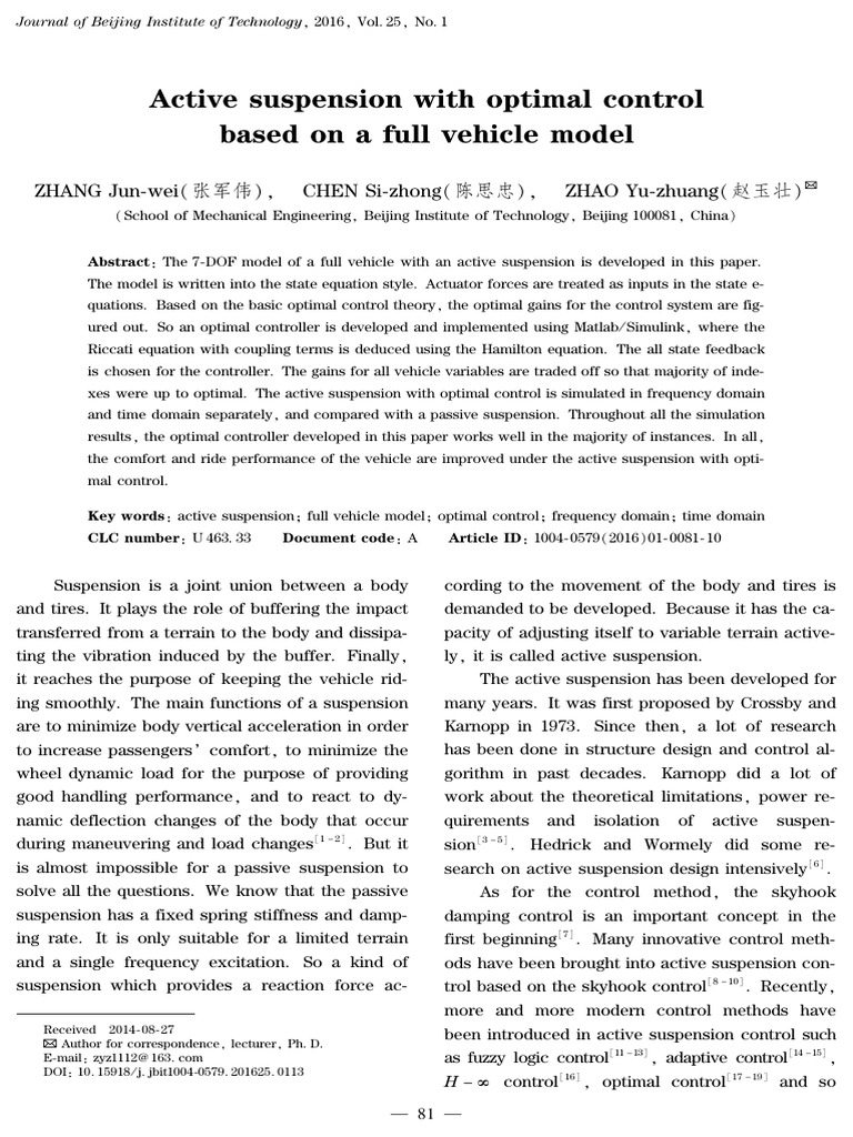 Optimal Control for Active Suspension | PDF | Spectral Density ...