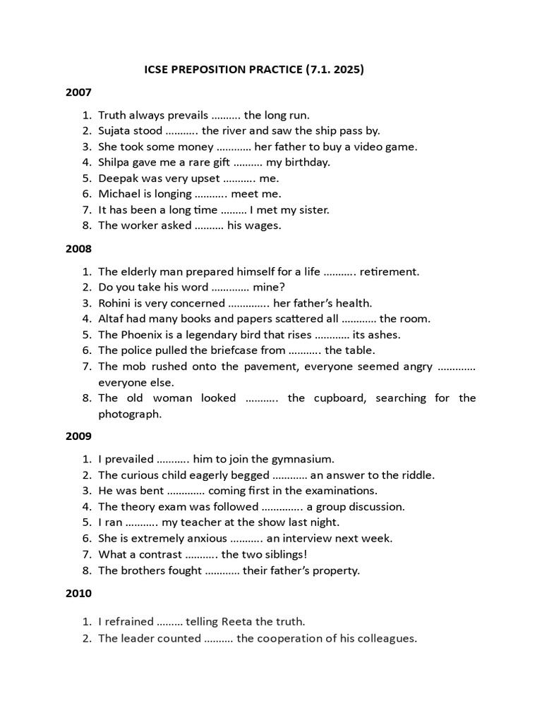 Preposition Practice Exercises | PDF