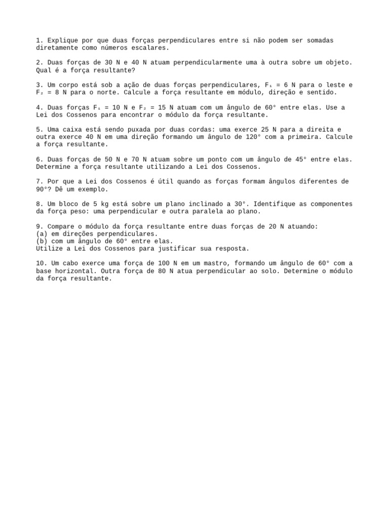 Cálculo de Forças Resultantes em Física | PDF
