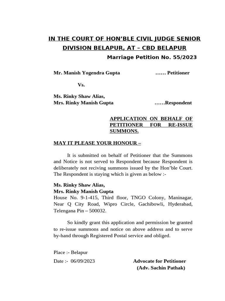 Application for Reissue of Summons | PDF
