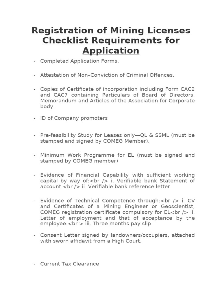 Mining License Application Requirements | PDF