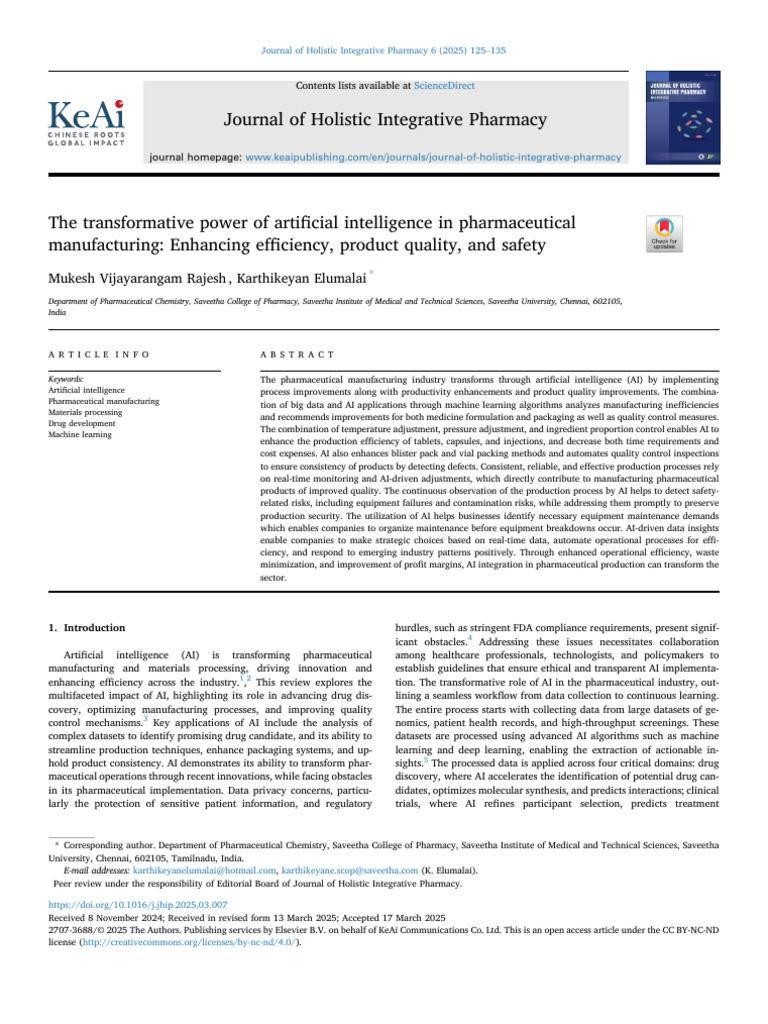 AI in Pharmaceutical Manufacturing Efficiency | PDF | Artificial ...