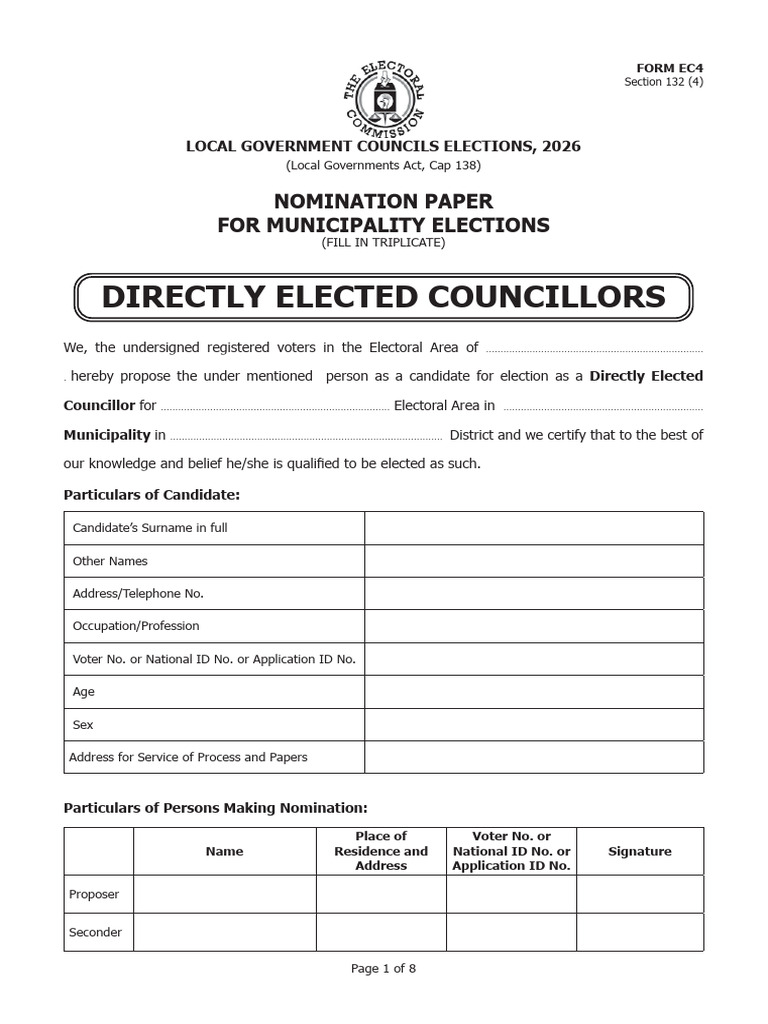 Nomination Paper for Councillor 2026 | PDF | Governance | Justice