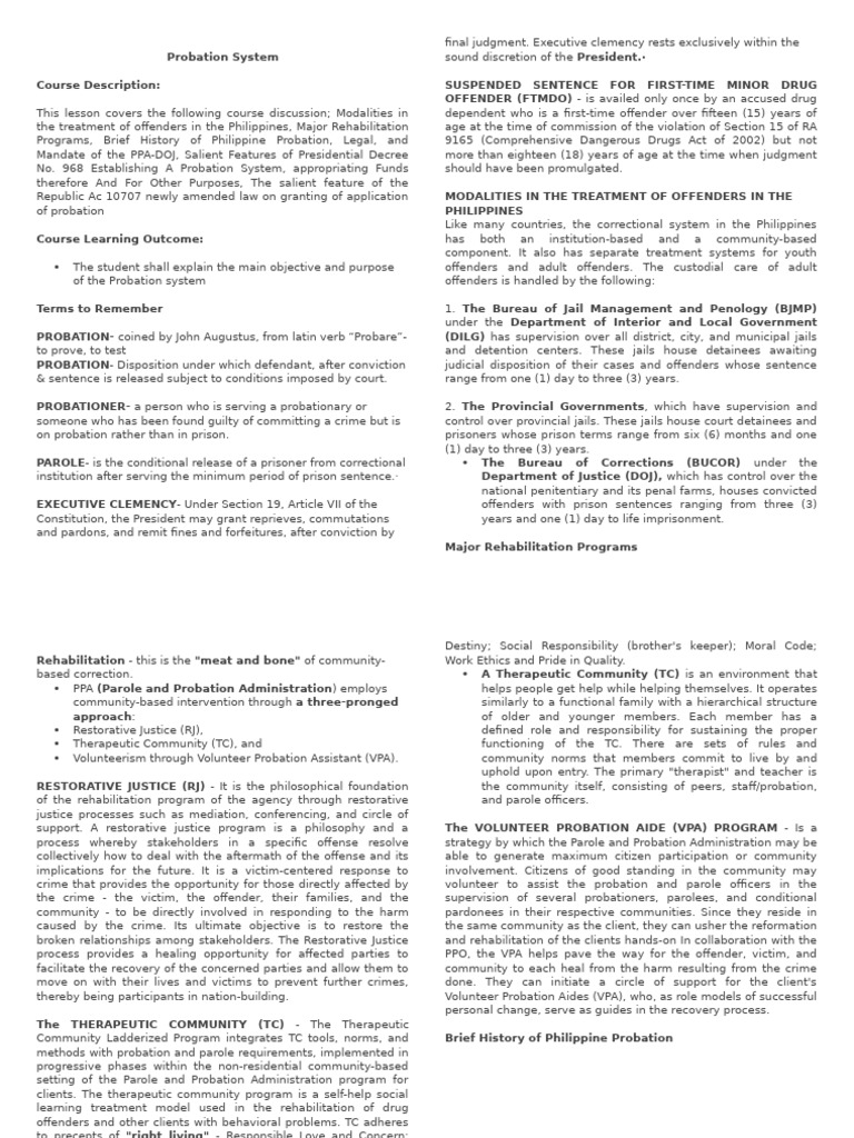Philippine Probation System Overview | PDF | Probation | Sentence (Law)