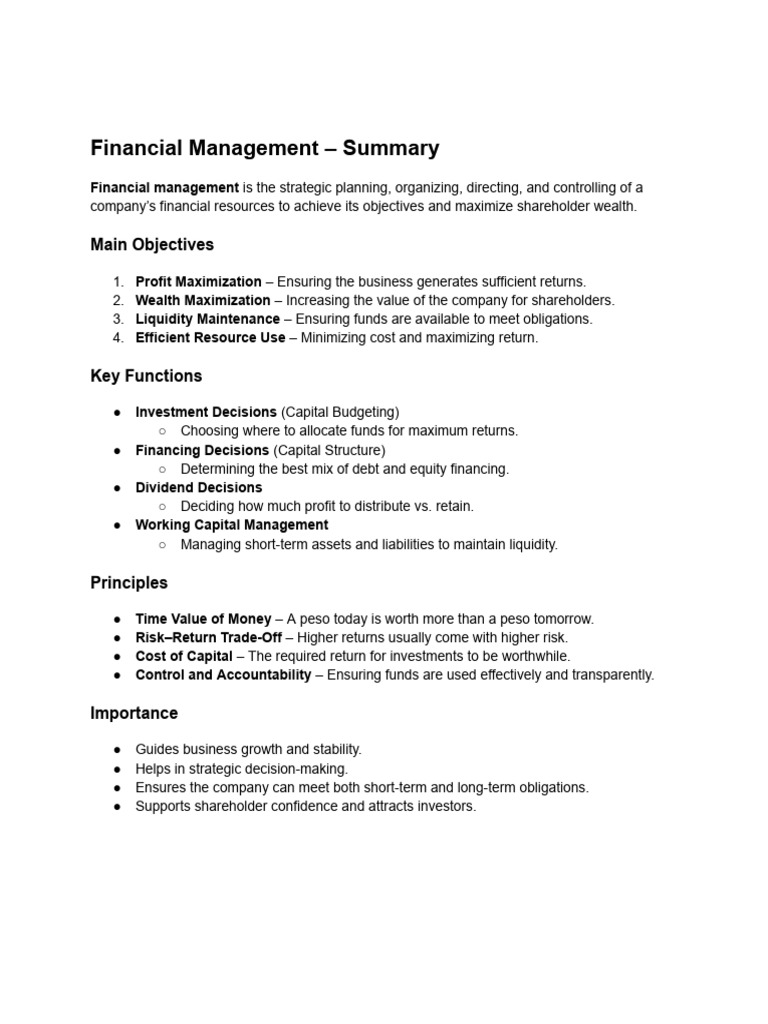 Financial Management - Summary | PDF