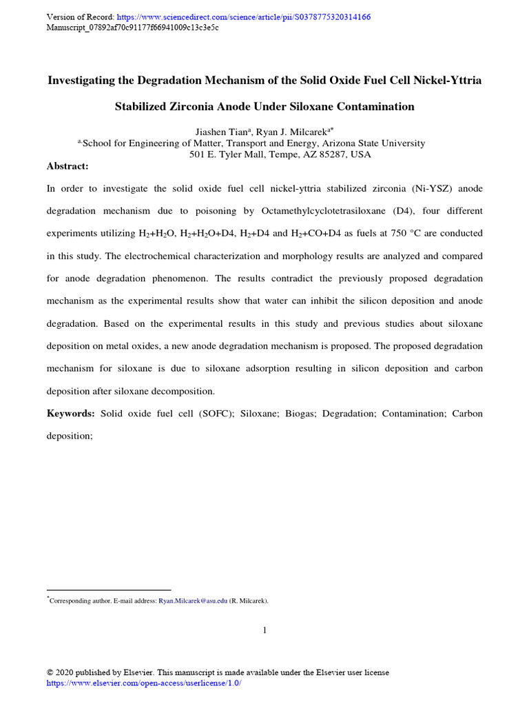 Siloxane Impact on SOFC Anode Degradation | PDF | Solid Oxide Fuel Cell ...