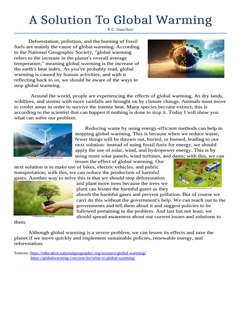 Solutions to Combat Global Warming | PDF | Climate Change | Global ...