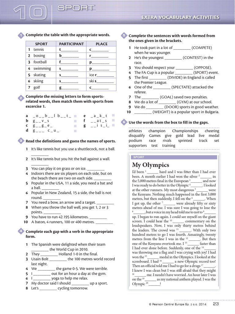 Sports Vocabulary Worksheet for Kids | PDF | Sports
