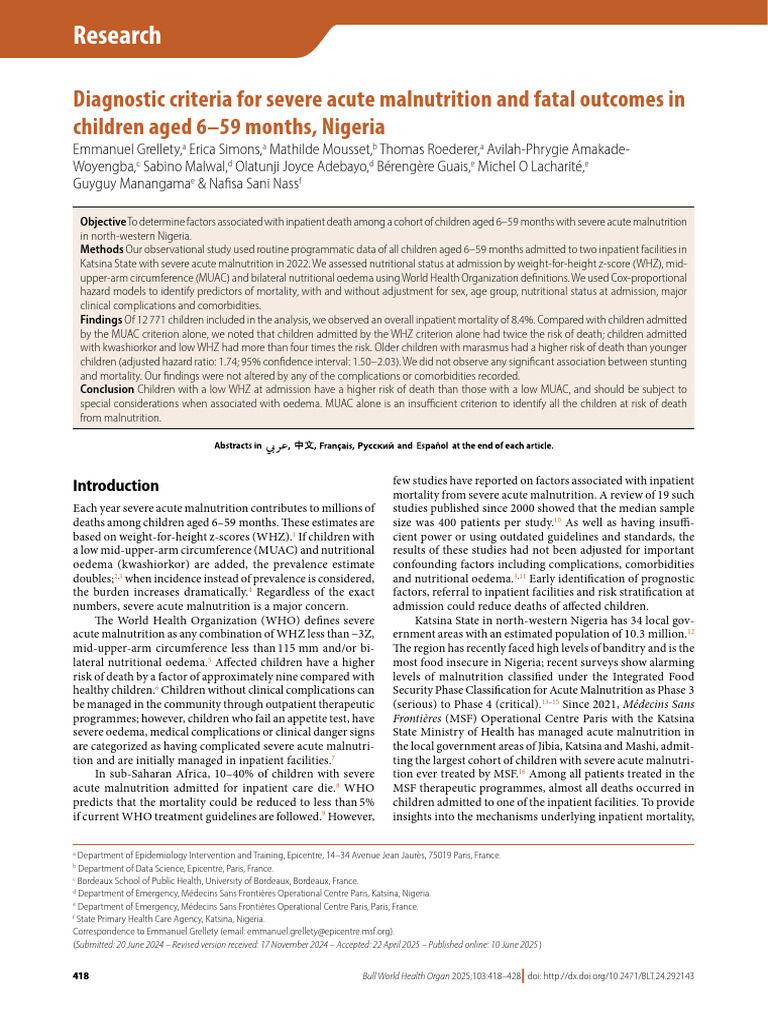 MSF Guidelines on Severe Malnutrition Risks | PDF | Malnutrition ...