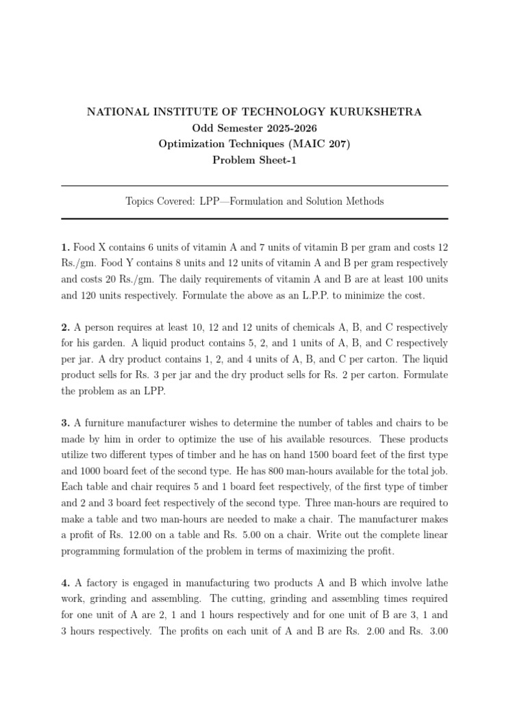 Problem Sheet 1 Maic 207 Pdf Applied Mathematics Mathematical