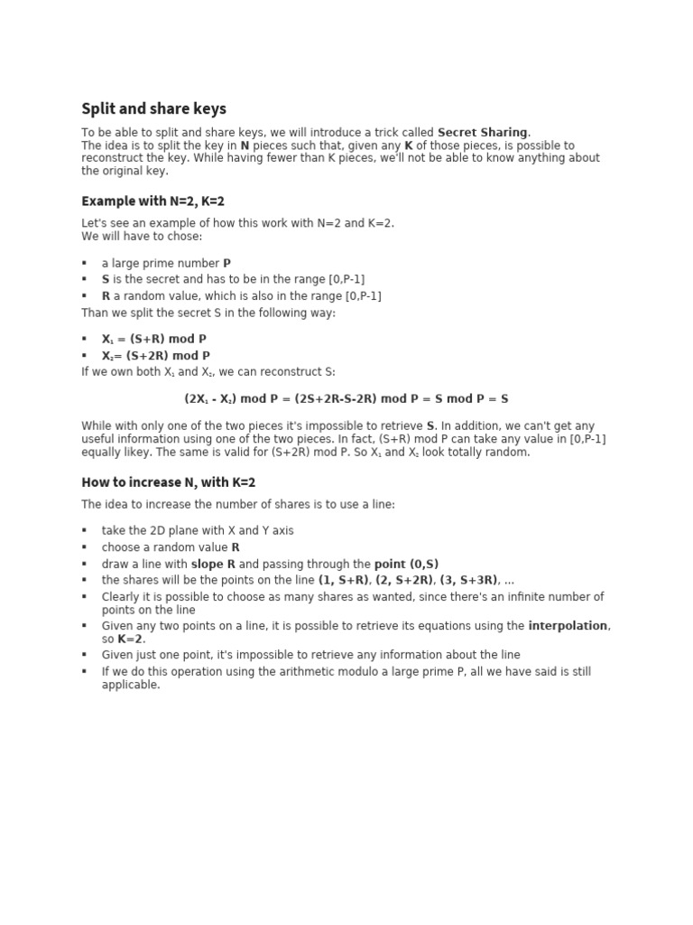 Key Splitting and Sharing Explained | PDF | Equations | Function ...