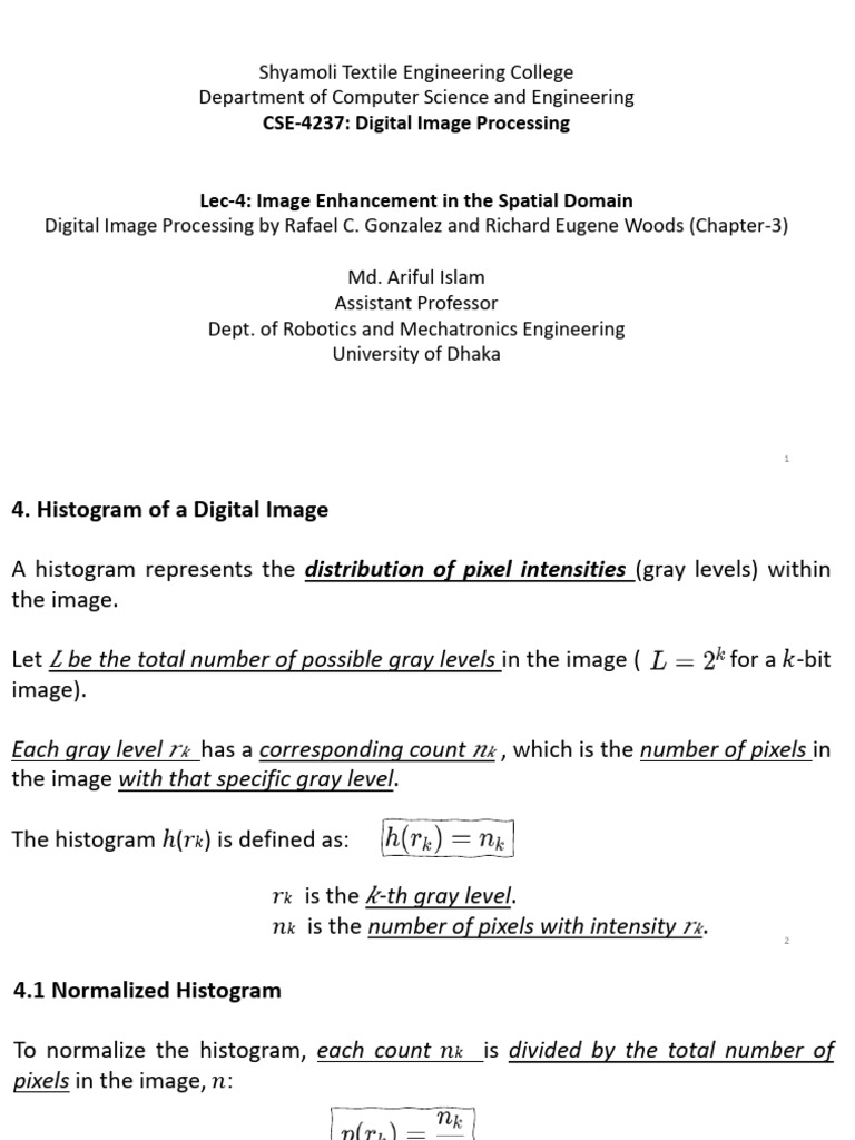 Image Enhancement: Histogram Techniques | PDF | Probability ...