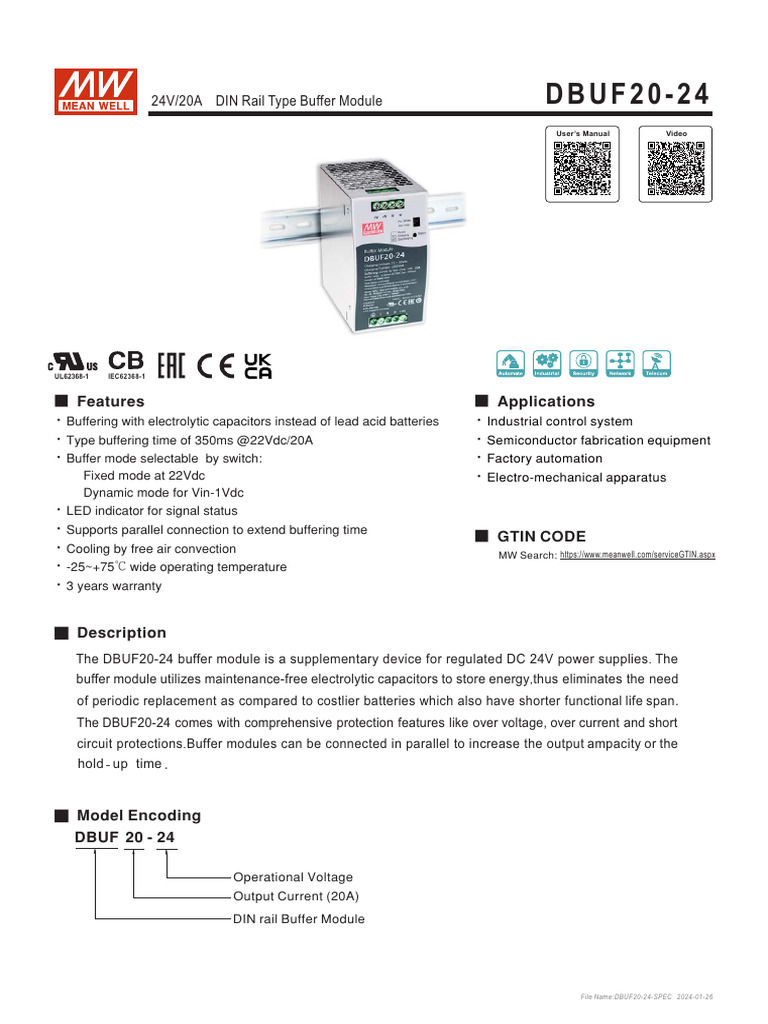 DBUF20 24 Spec | PDF | Capacitor | Direct Current