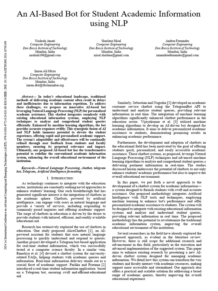 An AI-Based Bot For Student Academic Information Using NLP | PDF ...
