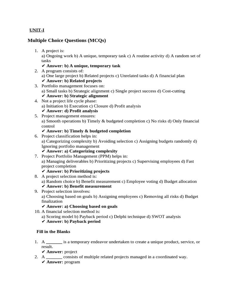 Project Management MCQs and Answers | PDF | Equity (Finance) | Risk ...