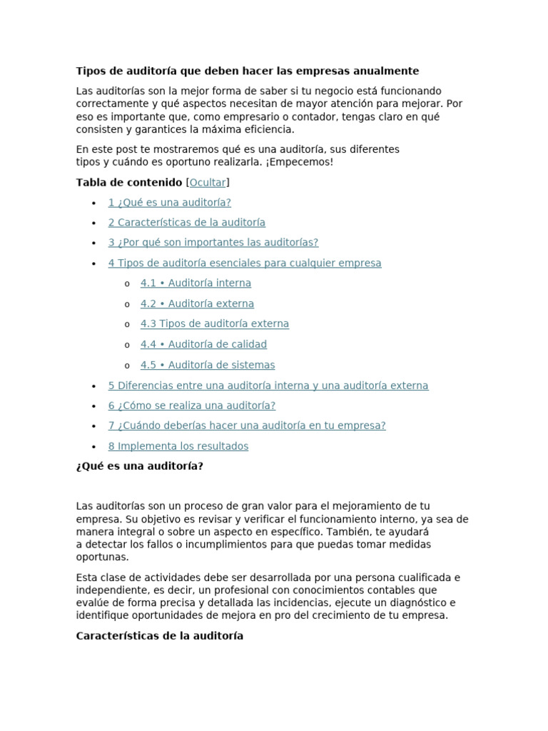 Tipos de auditoría para empresas anuales | PDF | Auditoría | Contabilidad
